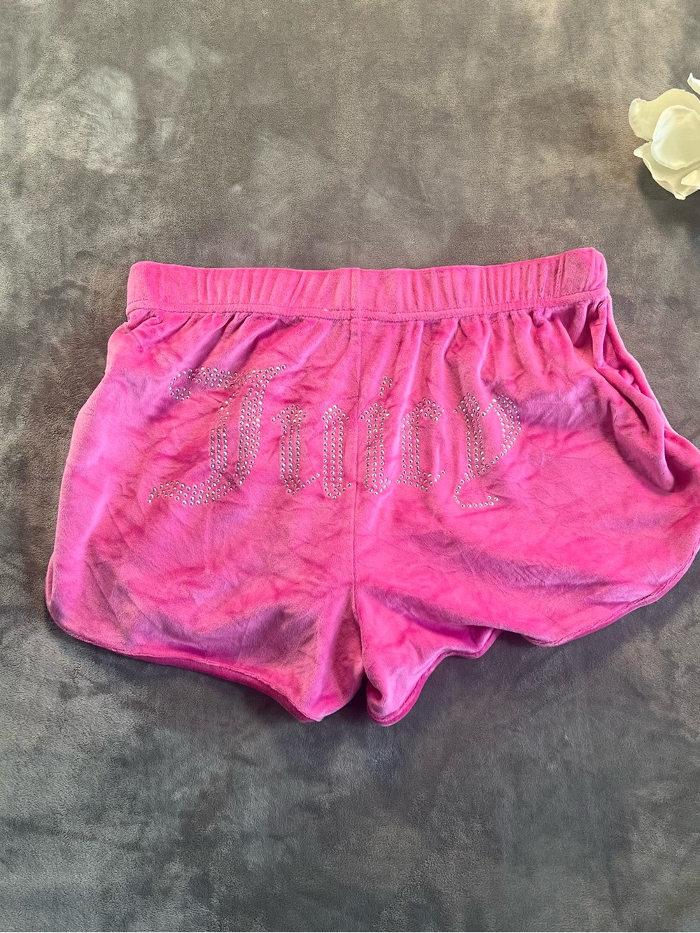 Juicy Couture Hot Pink Velour Rhinestone Logo Shorts
